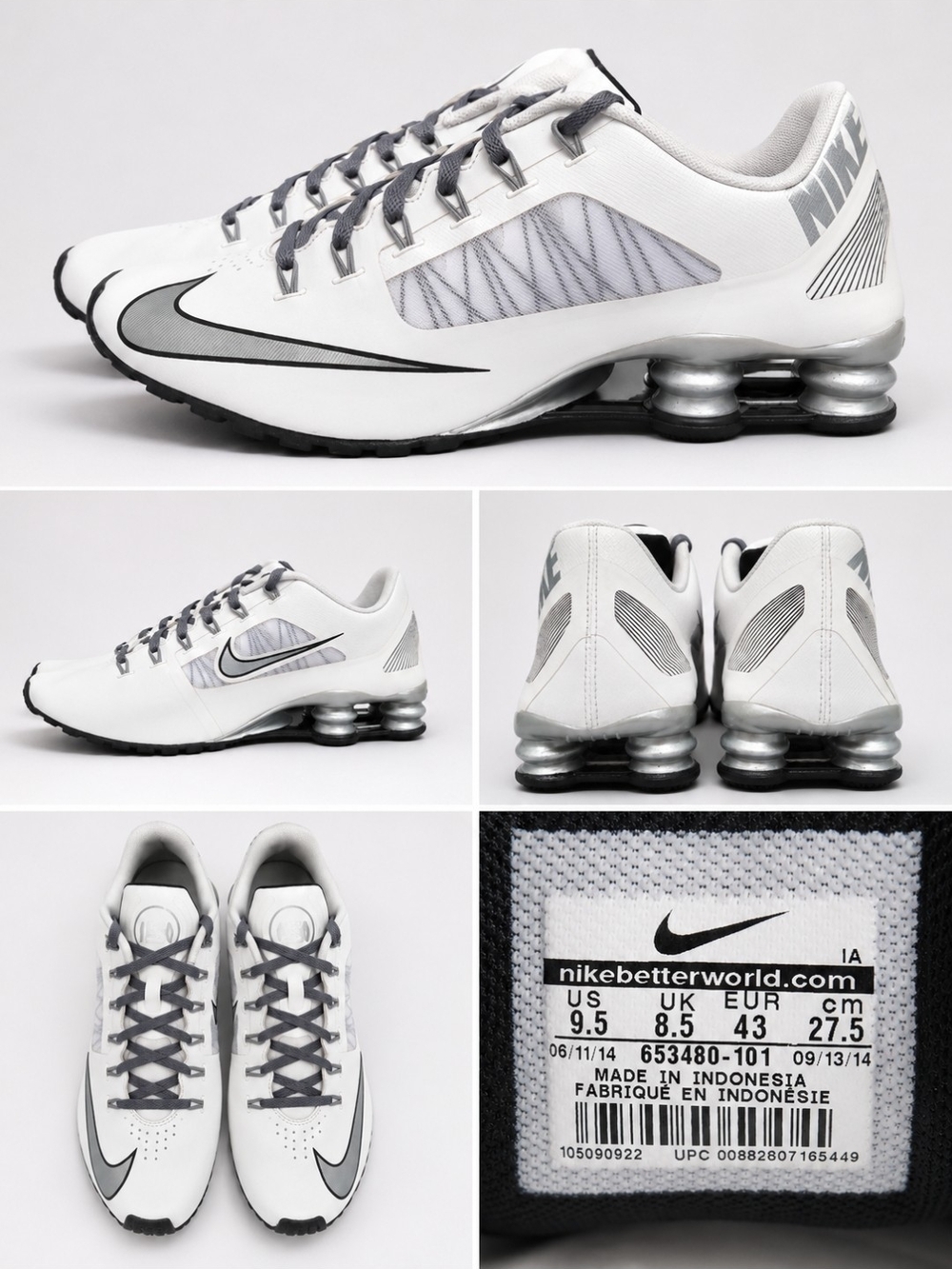 Nike White/Silver Shox Athletic Sneakers